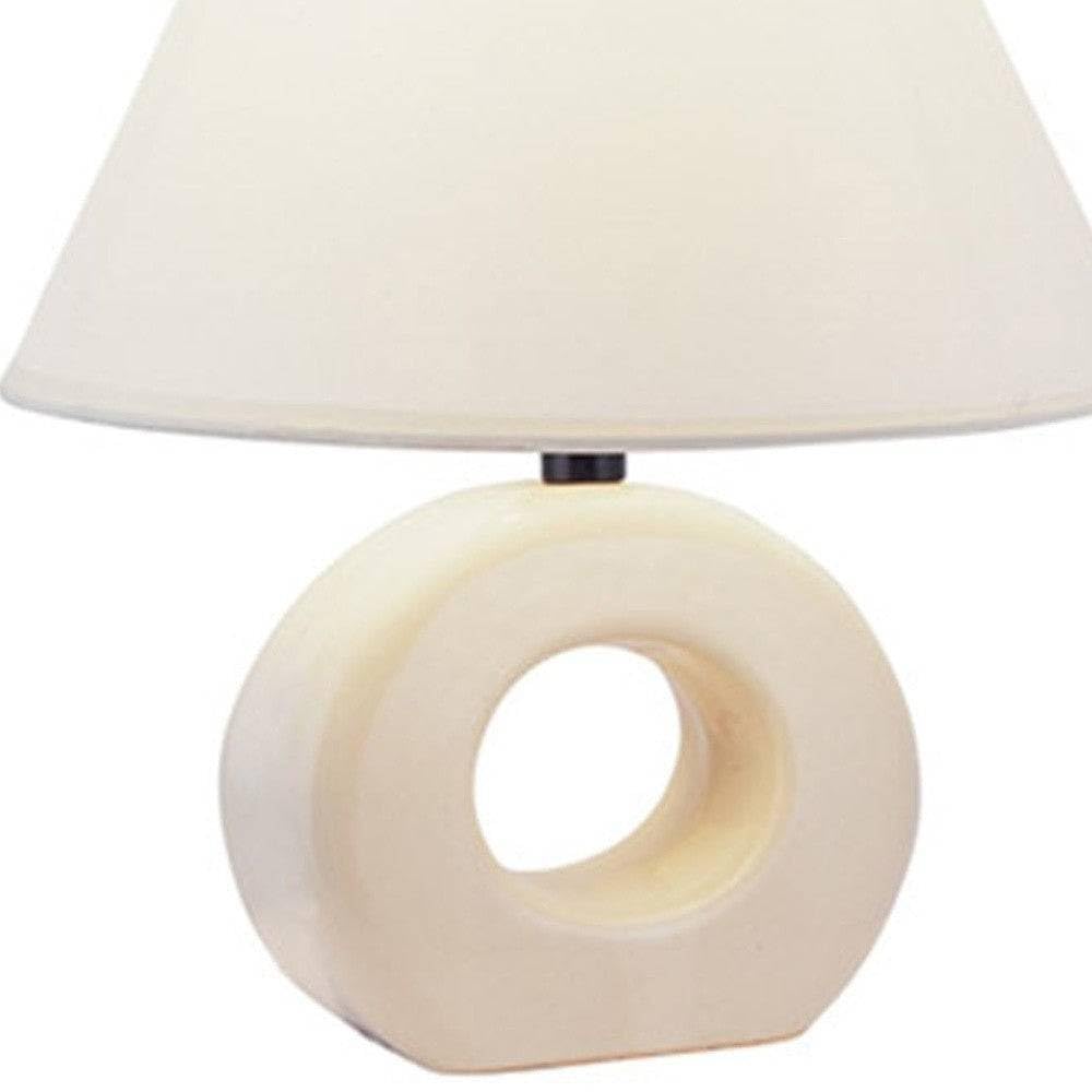12 Beige Ceramic Bedside Table Lamp With White Empire Shade